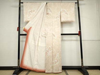 平和屋着物●上質な小紋　絞り　流水枝花文　暈し染め　正絹　逸品　AABJ6632cs