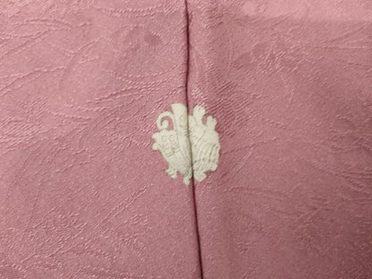 平和屋着物●上質な色無地　草花地紋　緋花色　正絹　逸品　AABJ6633cs