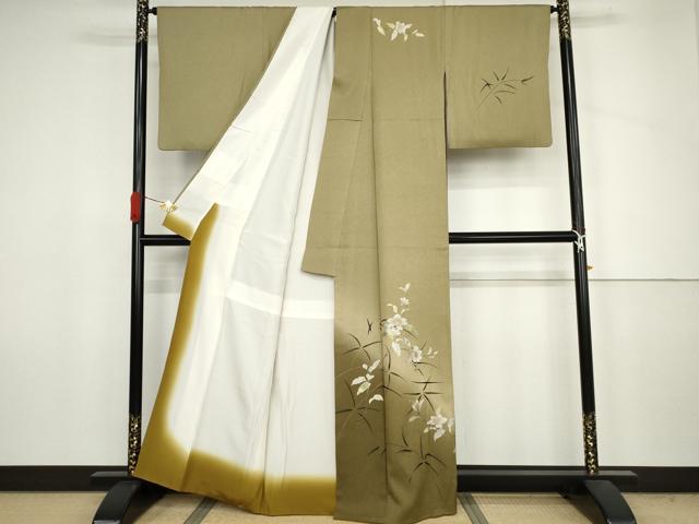 平和屋着物●訪問着　枝花文　暈し染め　金銀彩　正絹　逸品　AABJ6634cs