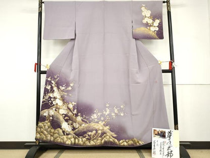 平和屋着物●国際的伝統工芸作家　十二代・藤林徳扇　苑寿　訪問着　華の式部　暈し染め　金銀彩　色紙付き　正絹　逸品　AABJ6642cs