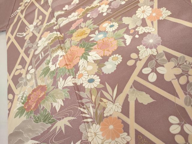 平和屋着物●創業460年・千總　訪問着　駒刺繍　松竹梅風景文　金糸　金彩　三越扱い　正絹　逸品　AABJ6645cs