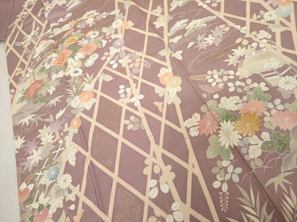 平和屋着物●創業460年・千總　訪問着　駒刺繍　松竹梅風景文　金糸　金彩　三越扱い　正絹　逸品　AABJ6645cs