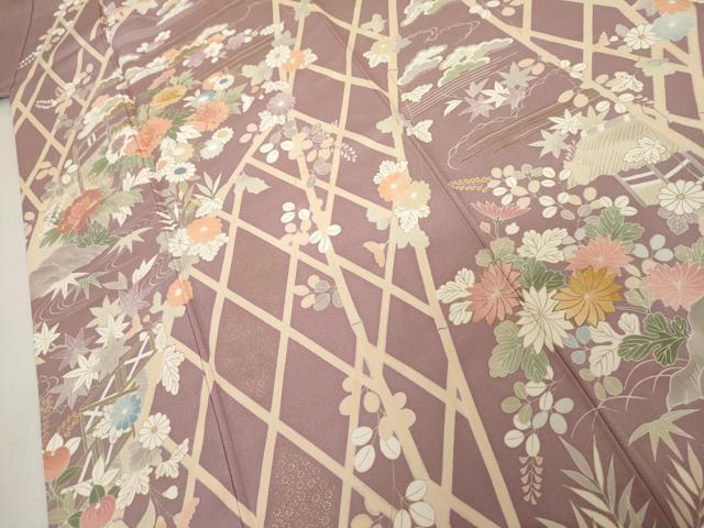 平和屋着物●創業460年・千總　訪問着　駒刺繍　松竹梅風景文　金糸　金彩　三越扱い　正絹　逸品　AABJ6645cs