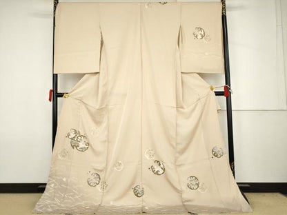 平和屋着物●訪問着　駒刺繍　飛鶴松竹梅丸文　金銀彩　仮絵羽　正絹　逸品　未使用　AABJ6649cs