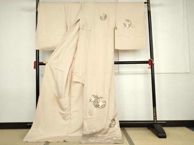 平和屋着物●訪問着　駒刺繍　飛鶴松竹梅丸文　金銀彩　仮絵羽　正絹　逸品　未使用　AABJ6649cs