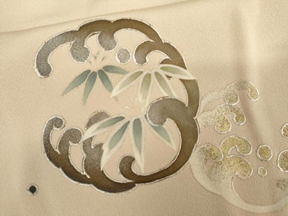 平和屋着物●訪問着　駒刺繍　飛鶴松竹梅丸文　金銀彩　仮絵羽　正絹　逸品　未使用　AABJ6649cs
