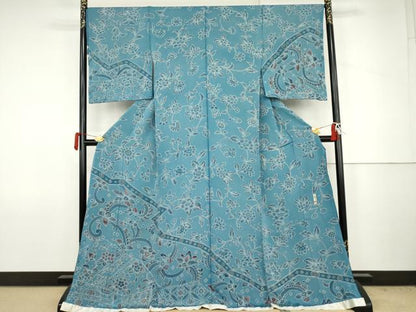 平和屋着物●小林文次郎　訪問着　型染め　更紗花文　鬼しぼ縮緬　浜ちりめん　仮絵羽　正絹　逸品　未使用　AABJ6652cs