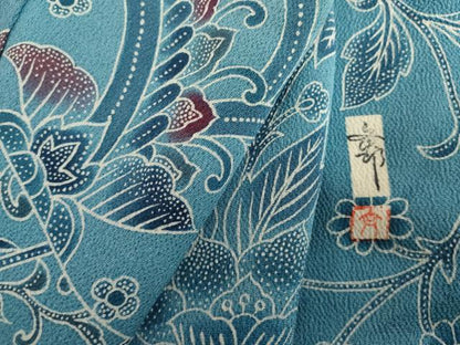 平和屋着物●小林文次郎　訪問着　型染め　更紗花文　鬼しぼ縮緬　浜ちりめん　仮絵羽　正絹　逸品　未使用　AABJ6652cs