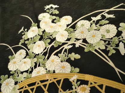 平和屋着物●京都老舗銘店・に志田　黒留袖　友禅　駒刺繍　花籬文　たとう紙付き　正絹　逸品　AABJ6655cs