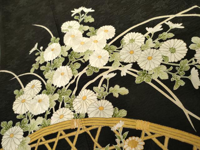 平和屋着物●京都老舗銘店・に志田　黒留袖　友禅　駒刺繍　花籬文　たとう紙付き　正絹　逸品　AABJ6655cs