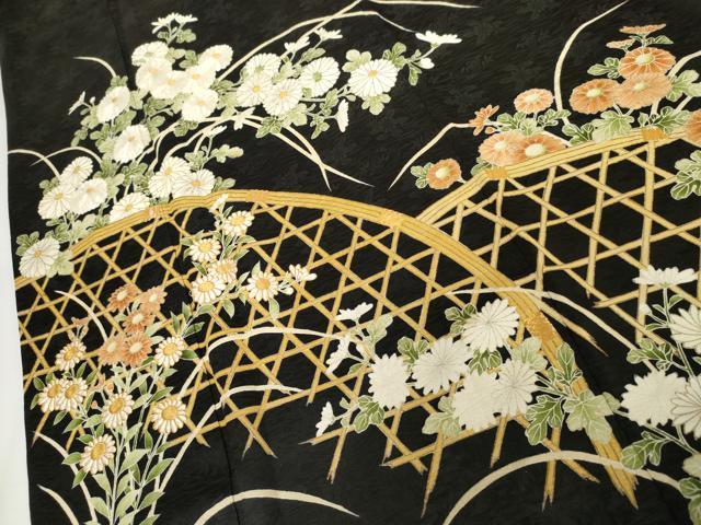 平和屋着物●京都老舗銘店・に志田　黒留袖　友禅　駒刺繍　花籬文　たとう紙付き　正絹　逸品　AABJ6655cs