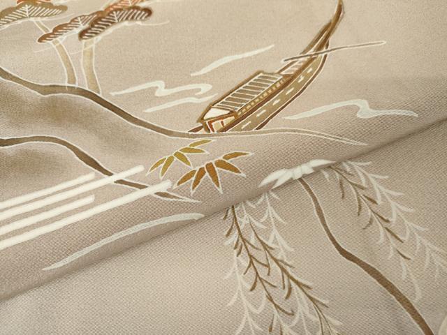 平和屋着物●訪問着　浜松風景笹舟文　暈し染め　金彩　正絹　逸品　AABJ6665cs