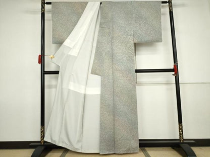 平和屋着物●上質な小紋　辻が花　霞斜縞　暈し染め　丹後ちりめん　反端付き　正絹　逸品　AABJ6668cs