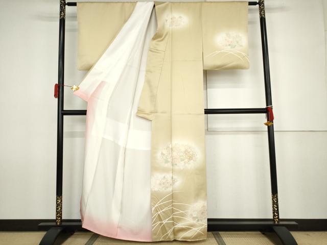 平和屋着物●訪問着　草花に露芝　暈し染め　金彩　正絹　逸品　AABJ6671cs