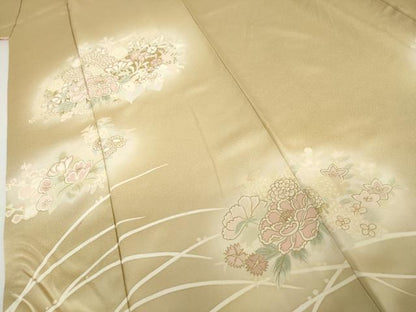 平和屋着物●訪問着　草花に露芝　暈し染め　金彩　正絹　逸品　AABJ6671cs