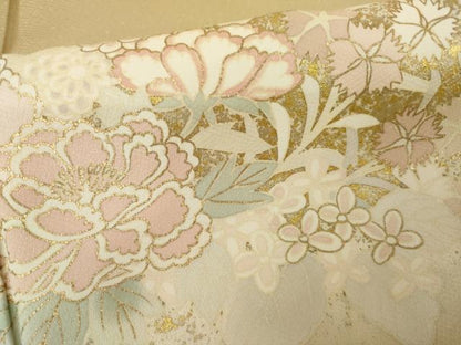 平和屋着物●訪問着　草花に露芝　暈し染め　金彩　正絹　逸品　AABJ6671cs