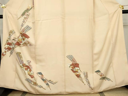平和屋着物●訪問着　扇面吉祥花文　金彩　正絹　逸品　AABJ6672cs