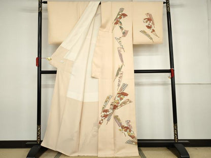 平和屋着物●訪問着　扇面吉祥花文　金彩　正絹　逸品　AABJ6672cs