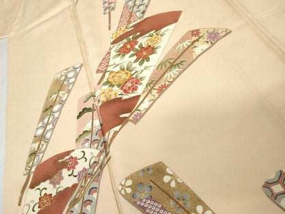 平和屋着物●訪問着　扇面吉祥花文　金彩　正絹　逸品　AABJ6672cs