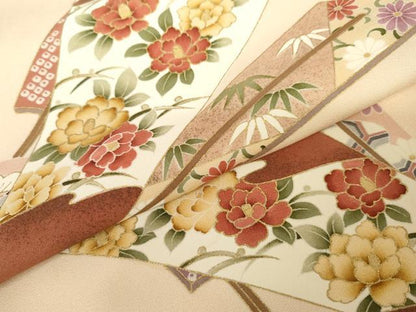 平和屋着物●訪問着　扇面吉祥花文　金彩　正絹　逸品　AABJ6672cs
