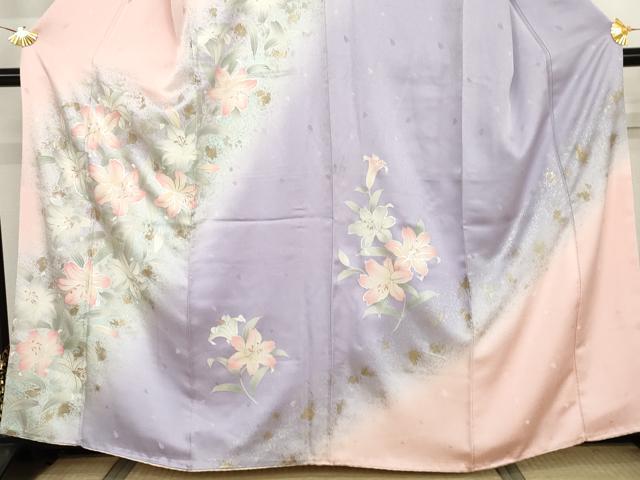 平和屋着物●訪問着　草花文　百合　ゆり　暈し染め　金銀彩　正絹　逸品　AABJ6673cs