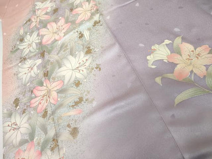 平和屋着物●訪問着　草花文　百合　ゆり　暈し染め　金銀彩　正絹　逸品　AABJ6673cs