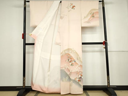 平和屋着物●訪問着　重ね山草花文　暈し染め　金彩　正絹　逸品　AABJ6674cs