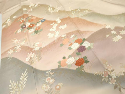 平和屋着物●訪問着　重ね山草花文　暈し染め　金彩　正絹　逸品　AABJ6674cs