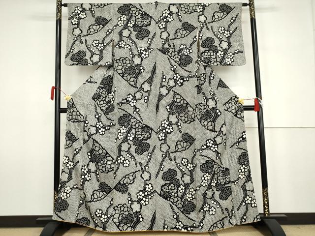 平和屋着物●上質な小紋　総絞り　枝梅文　黒地　正絹　逸品　AABJ6675cs
