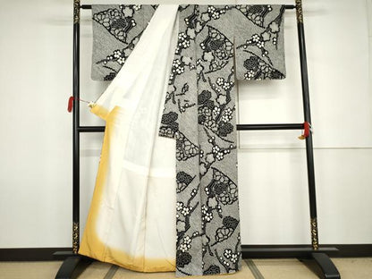 平和屋着物●上質な小紋　総絞り　枝梅文　黒地　正絹　逸品　AABJ6675cs