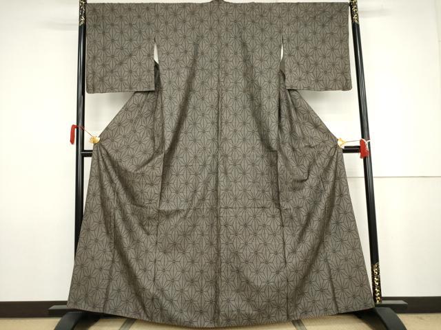 平和屋着物●本場大島紬　泥染め　カタス9マルキ　麻の葉文様　正絹　逸品　AABJ6676cs
