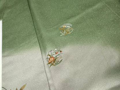 平和屋着物●訪問着　刺繍　枝花丸文　暈し染め　金糸　銀彩　正絹　逸品　AABJ6677cs