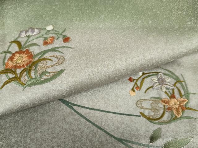 平和屋着物●訪問着　刺繍　枝花丸文　暈し染め　金糸　銀彩　正絹　逸品　AABJ6677cs