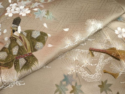 平和屋着物●訪問着　作家物　手描き　人物花楽器文　暈し染め　正絹　逸品　AABJ6678cs