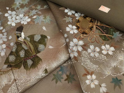 平和屋着物●訪問着　作家物　手描き　人物花楽器文　暈し染め　正絹　逸品　AABJ6678cs