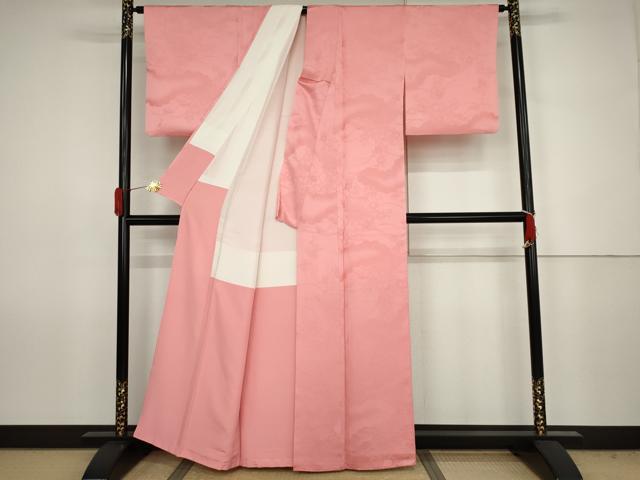平和屋着物●上質な色無地　雲取り草花地紋　桃色　正絹　逸品　AABJ6679cs