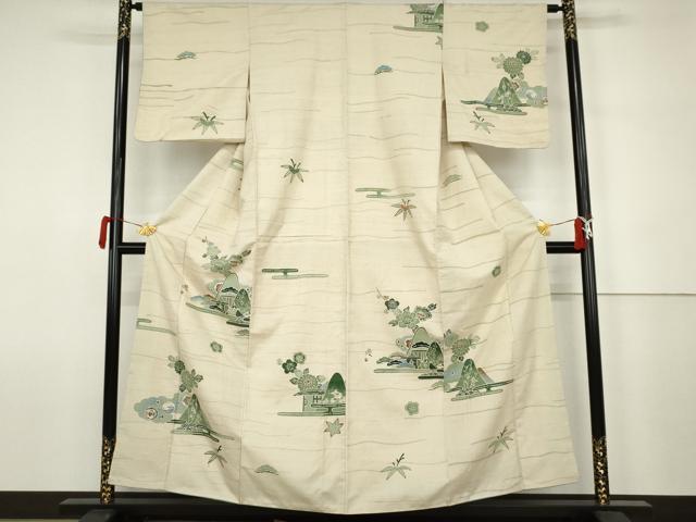 平和屋着物●訪問着　紬地　重ね山松竹梅文　正絹　逸品　AABJ6685cs