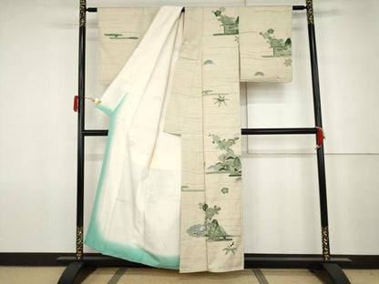 平和屋着物●訪問着　紬地　重ね山松竹梅文　正絹　逸品　AABJ6685cs