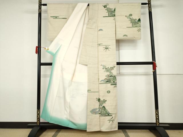平和屋着物●訪問着　紬地　重ね山松竹梅文　正絹　逸品　AABJ6685cs