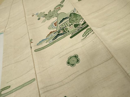 平和屋着物●訪問着　紬地　重ね山松竹梅文　正絹　逸品　AABJ6685cs