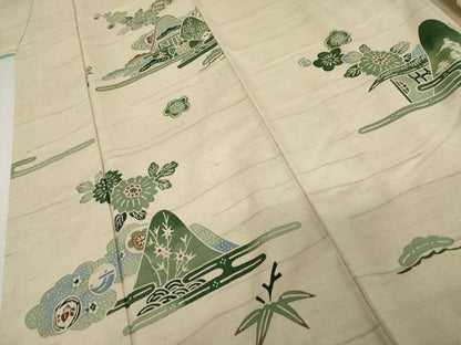 平和屋着物●訪問着　紬地　重ね山松竹梅文　正絹　逸品　AABJ6685cs