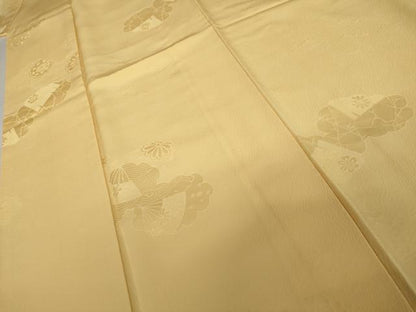平和屋着物●上質な色無地　吉祥花地紋　卵色　正絹　逸品　AABJ6688cs