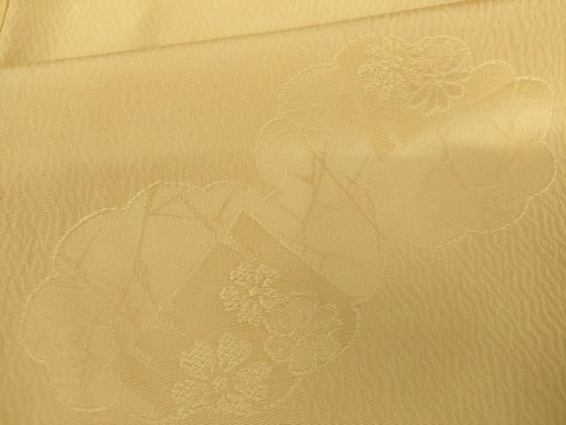 平和屋着物●上質な色無地　吉祥花地紋　卵色　正絹　逸品　AABJ6688cs
