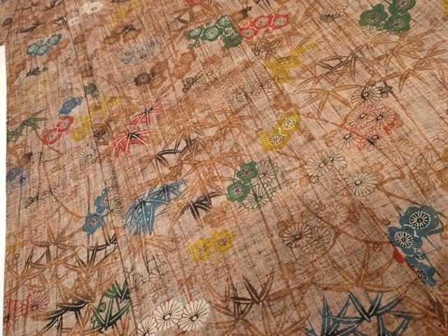 平和屋着物●上質な紬　型染め　笹梅花文　正絹　逸品　AABJ6690cs