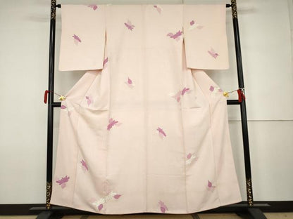 平和屋着物●上質な小紋　地紋起こし　草花文　正絹　逸品　AABJ6698cs