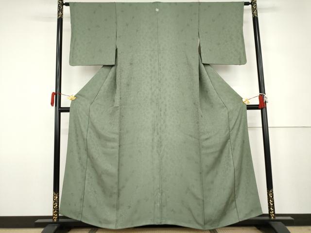 平和屋着物●上質な色無地　草花地紋　青白橡色　正絹　逸品　AABJ6699cs