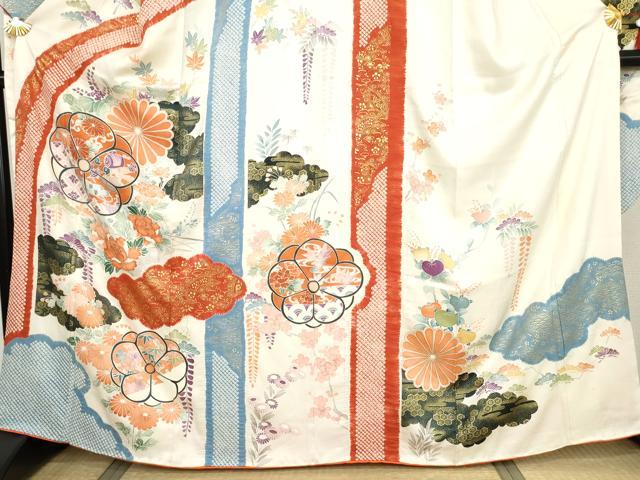 平和屋着物●豪華振袖　絞り　雲取り吉祥舞梅文　金彩　正絹　逸品　AABJ6705cs