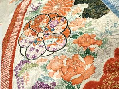 平和屋着物●豪華振袖　絞り　雲取り吉祥舞梅文　金彩　正絹　逸品　AABJ6705cs