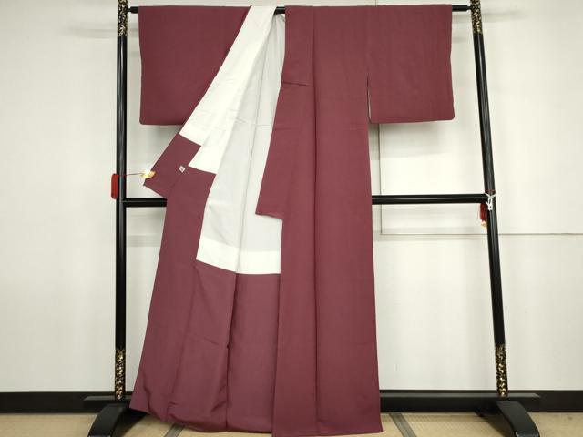 平和屋着物●上質な色無地　紋意匠　梅紫色　正絹　逸品　AABJ6707cs