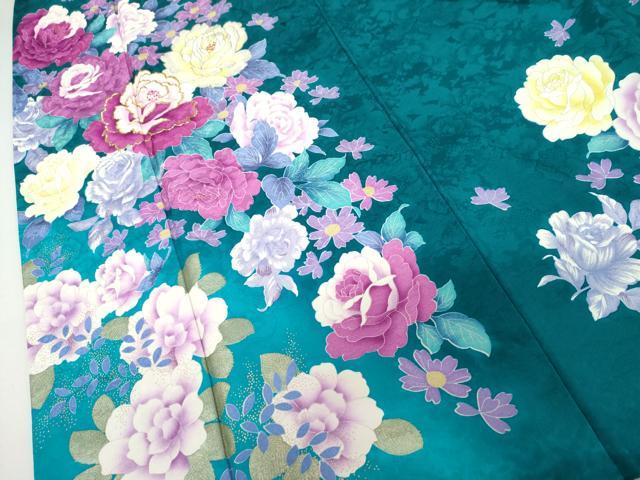平和屋着物●豪華振袖　刺繍　草花文　薔薇　バラ　暈し染め　金銀彩　金糸　正絹　逸品　AABJ6712cs